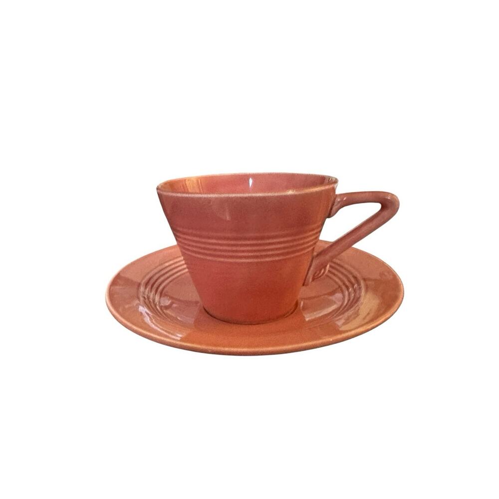Homer Laughlin Harlequin Rose Pink Flat Cup & Saucer Set